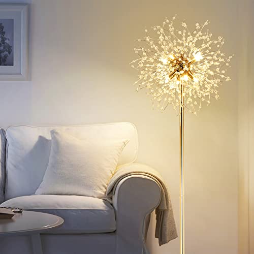 Gold Crystal Floor Lamp - 69 Inch Modern Standing Lamp with K9 Crystals & Foot Switch