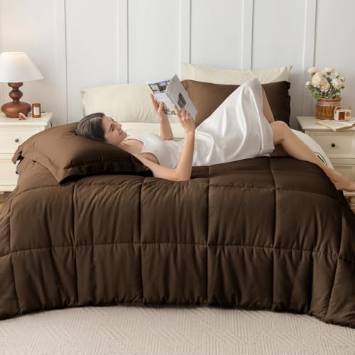 Oversized Queen Comforter Set 7-Piece Bed in a Bag Brown & Beige