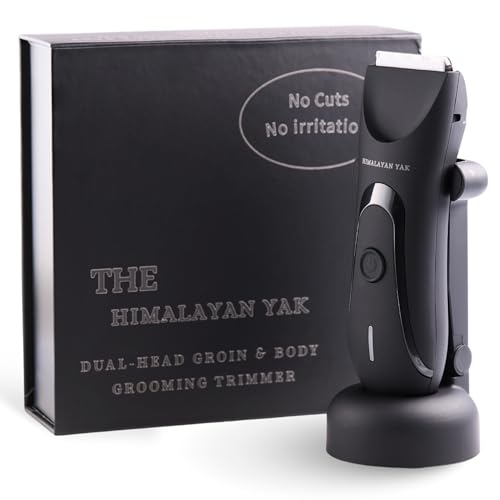 Dual-Head Electric Body Hair Trimmer for Men & Women, Waterproof Groin & Bikini Shaver, Wet/Dry Groomer with Replaceable Ceramic Blades,USB Recharge Dock, Hygiene Razor for Full-Body Use