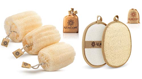 Natural Egyptian Shower Loofah Sponge & Pad Bundle for Exfoliating Skin