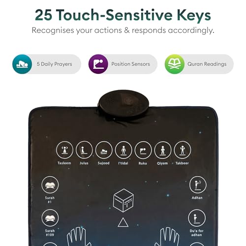 Blue Interactive Prayer Mat for Adults - Quran Surahs & Dua Learning, Touch Keys, Speaker, Padded Muslim Rug