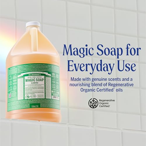Dr. Bronner's Almond Castile Liquid Soap Refill 1 Gallon (128 Fl Oz) - Organic & Fair Trade