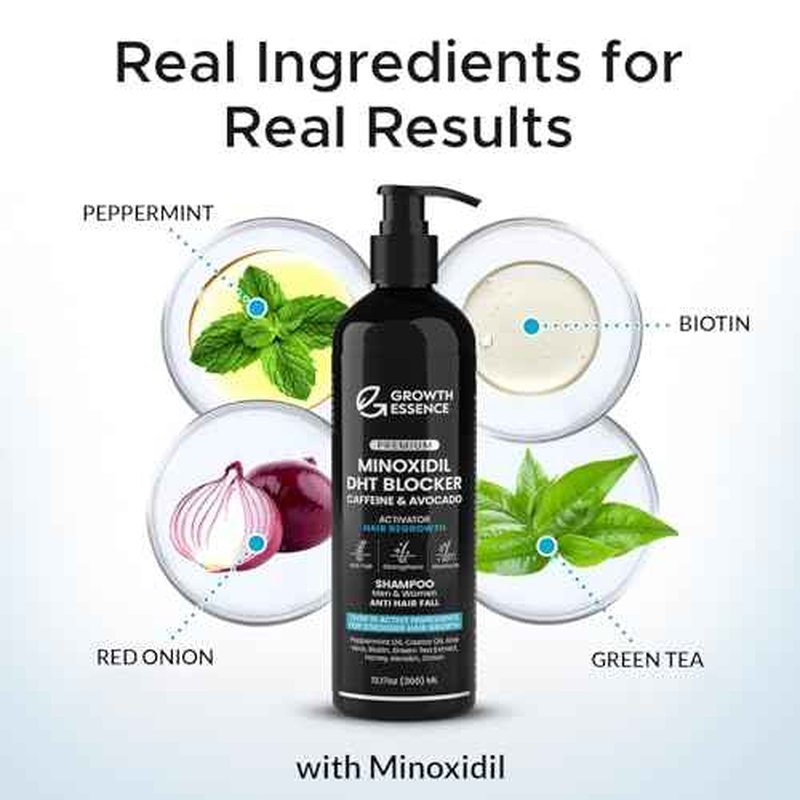 Minoxidil & Biotin Shampoo for Hair Growth - Enriched with Caffeine, Castor Oil & Onion - DHT Blocker for Thicker, Healthier Hair - Strengthening Formula for Men & Women