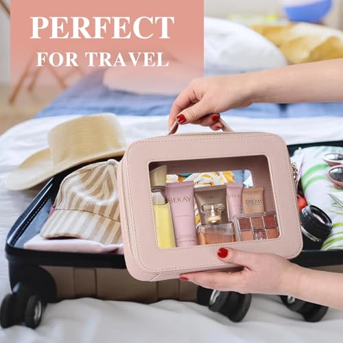 Clear Makeup & Brush Bag Set - Slim Travel Toiletry Organizer with Handle