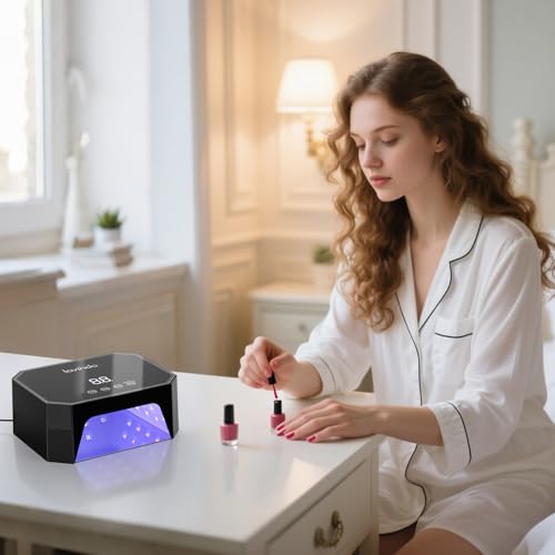 Lavinda 54W UV LED Nail Lamp ? Plug-in Gel Nail Light with LCD Display, 4 Timers, Auto Sensor, Dual Wavelength, Nail Dryer for Home & Salon ? Black