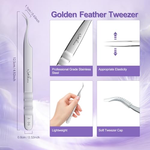 NATUHANA High Precision Lash Tweezers Set A-08+06+03+01+02 – Straight, Curved & Volume Fiber Tips