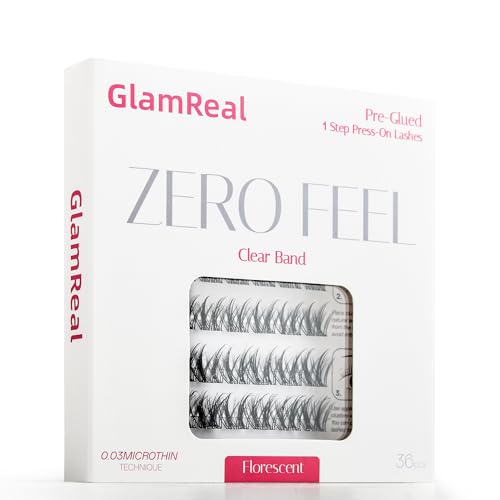 Self Adhesive Press On Lashes 10-14mm, Pop-On Glueless Lash Clusters, Volumizing ULTRA-THIN Invisible Band Lashes, Reusable No Residue 36 Clusters, Beginner Friendly Kit by GlamReal (Florescent)