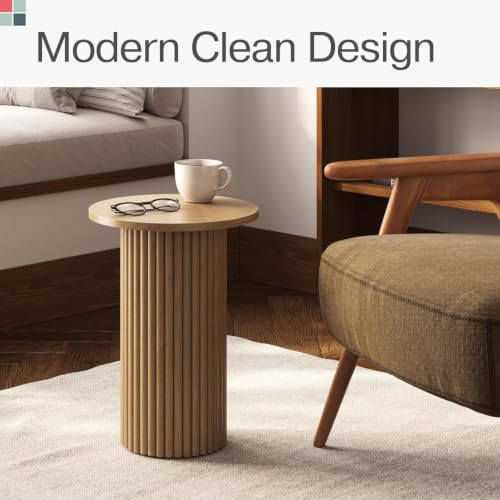 Stead Round Fluted Oak Side Table - Compact Modern Accent Piece