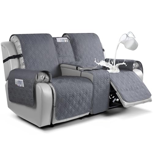 VANSOFY Waterproof Loveseat Recliner Cover with Console Dark Gray 2 Seater