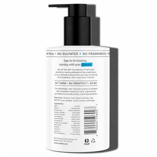 Gentle Moisturizing Lotion for Sensitive Skin - Face & Body Hydrator, Hyaluronic Acid & Ceramides, Fragrance-Free, 10 Oz