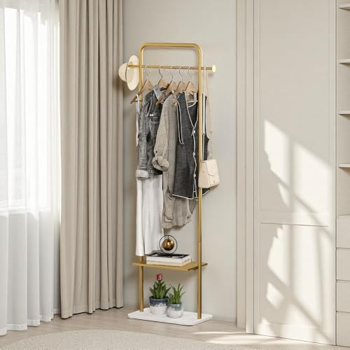 KaKaBB Gold Clothing Rack with Marble Base, 19.7-inch Freestanding Garment Organizer for Bedroom & Entryway