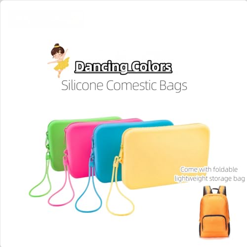 Rainbow Silicone Makeup and Travel Toiletry Pouch 4-Pack Waterproof Organizer