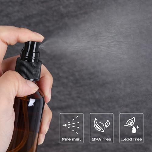 EkkoVla 24 Pack 4 oz Amber Spray Bottles with Fine Mist Sprayer, 120 ml Glass Travel Bottles for Cosmetic Essential Oils Cleaning Solutions Perfumes and Liquids