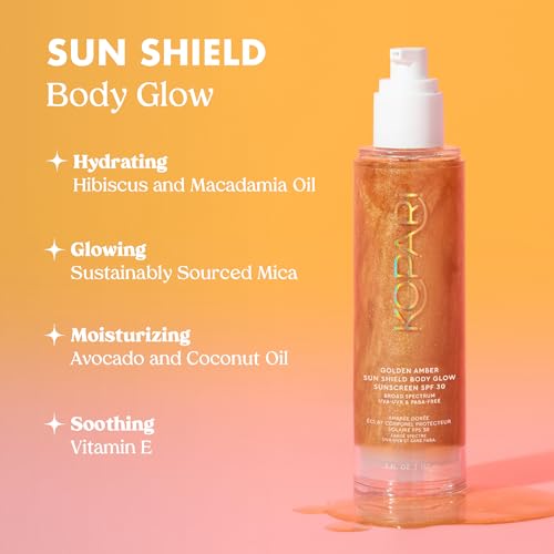 Kopari Sun Shield Body Glow Broad Spectrum SPF 30 In Golden Amber & Sun Shield On-The-Glow Sheer Sunscreen Stick SPF 40
