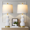 Luxeflow 28" White Ceramic Triple Gourd Bedside Lamps Set of 2, Modern Nightstand Lighting