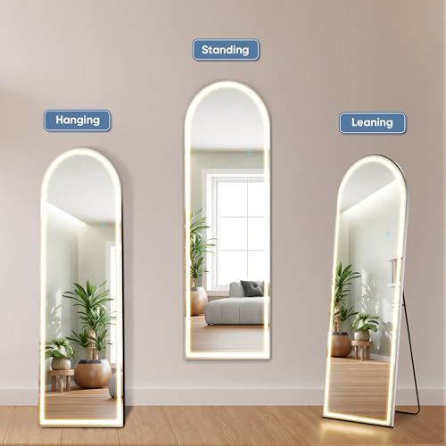 White LED Arched Full Length Mirror with Stand - 16x60 Inch