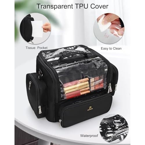 Makeup Brush Bag Extra Large Makeup Brush Case with 4 small bags Professional Makeup Artist Brush Holder Stand Up Organizer for Travel with Adjustable Dividers and Shoulder Strap