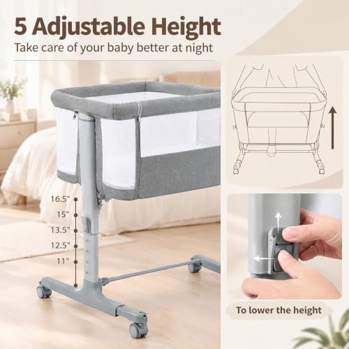 INFANS 3-in-1 Baby Bassinet Bedside Sleeper with Manual Rocking - Light Grey, 34 x 25 x 32 inches