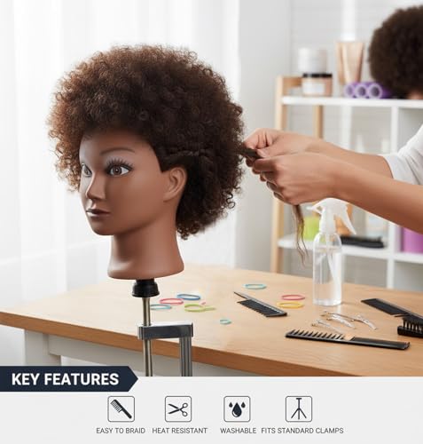 Brown 6-Inch Human Hair Afro Mannequin Head for Cosmetology & Styling Practice