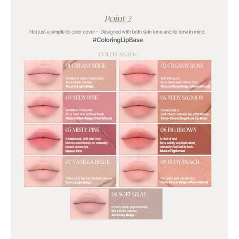 Heart Percent Dote On Mood All Cover Lip Primer Base, Smoothing Texture & Tone-Evening Prep for Long-Lasting Lip Color, #09. Soft Gray