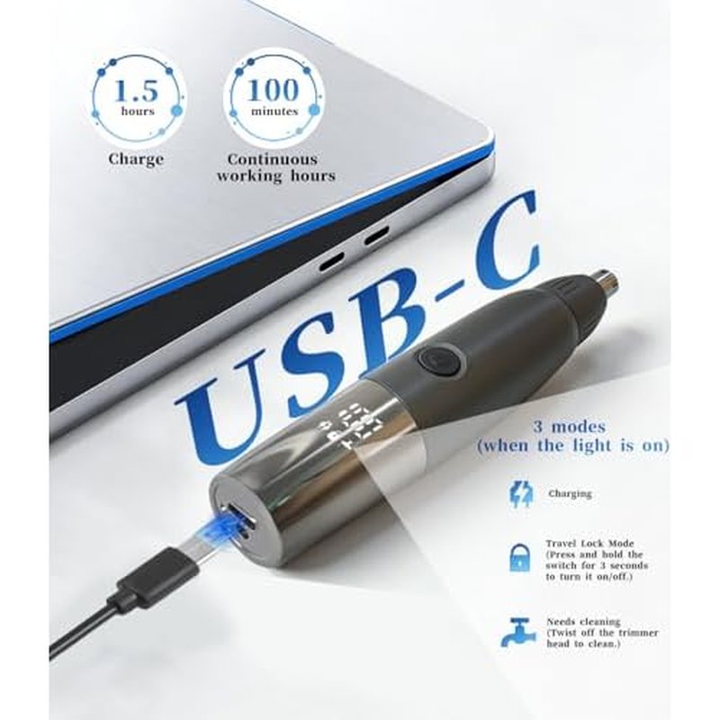 2026 New Upgrade Men's Nose and Ear Trimmer with LED Display ? Rechargeable Nose Hair Trimmer for Men, Eyebrow and face Trimmer, Powerful Motor & Dual-Edge Blades, Waterproof