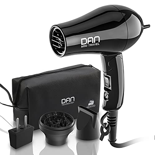 Portable Travel Hair Dryer with Diffuser & Concentrator - Compact Mini Blow Dryer