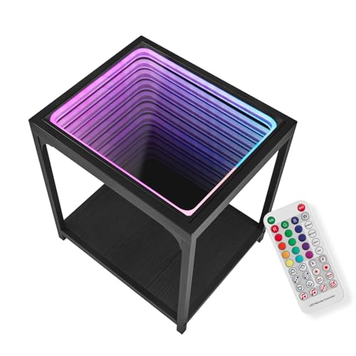 Infinity Mirror LED Side Table - RGB Color Changing Futuristic Coffee Nightstand