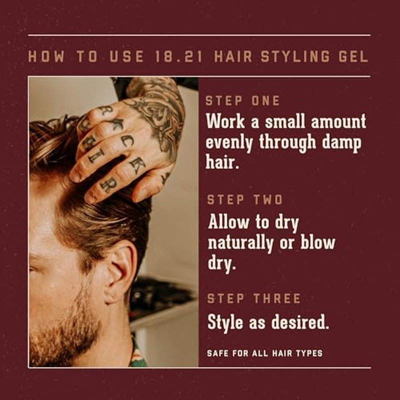 18.21 Man Made Hair Styling Gel for Men, Weightless All-Day Flexible Hold, 3oz. Original Sweet Tobacco Scent