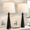 Seealle Black Base White Shade 3-Way Dimmable Touch Bedside Lamps Set of 2