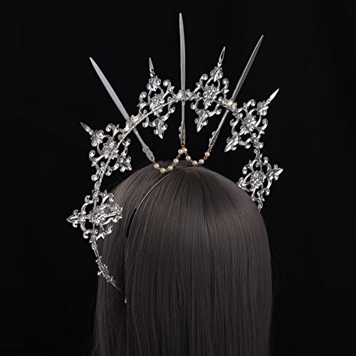 Silver Halo Crown Headband for Women Halloween Costume Accessory - Mary Goddess Style
