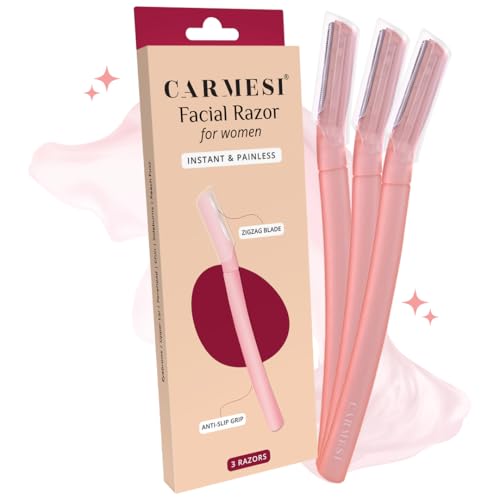 Carmesi Facial Razor for Women | Painless & Precision Face Hair Removal | for Peach Fuzz, Eyebrow, Chin & Upper Lip | Gentle Exfoliation & Smoother Skin | (3 Count)