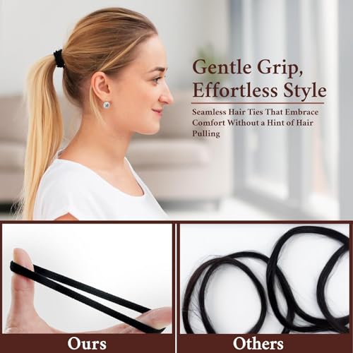500 Pack Elastic Black Hair Ties – Gentle, Snag-Free, Durable 4mm Hair Bands for All Hair Types