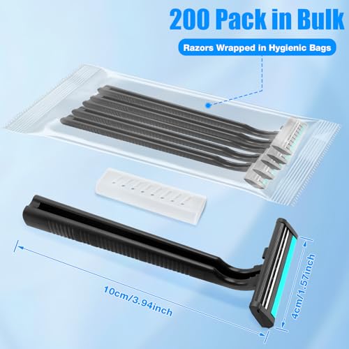 200 Pack Disposable Razors for Men & Women Twin Blade Travel Safety Razors - Black - Variation of THIS listing