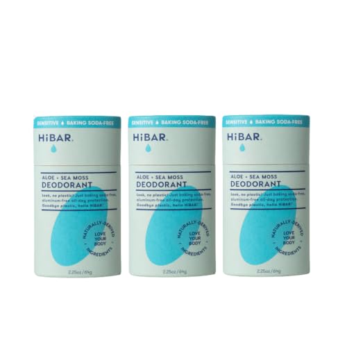 HiBAR Sensitive Deodorant Pack of 3 - Plastic-Free, Aluminum-Free, 2.25 Oz Each