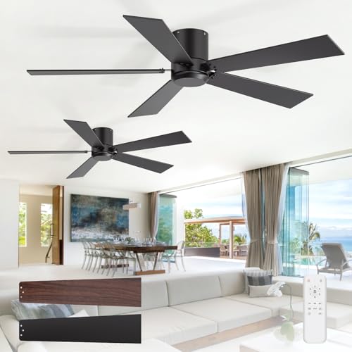 ZYD 2-Pack 42 Inch Black Ceiling Fans with Remote, No Light, Reversible DC Motor, Indoor & Outdoor