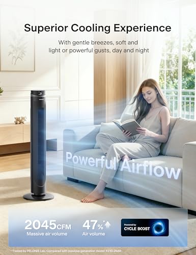 Ultra DC Motor 42-Inch Oscillation Tower Fan for Bedroom with Remote - Black