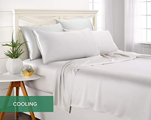 Twin XL 100% Bamboo Viscose Sheet Set - White, 3-Piece, 300 TC Deep Fitted