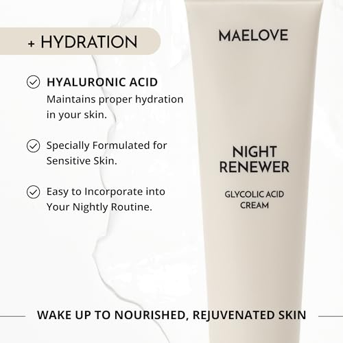 MAELOVE Night Renewer Night Cream with 2-in-1 Glycolic Acid Treatment, Unscented, For Sensitive Skin