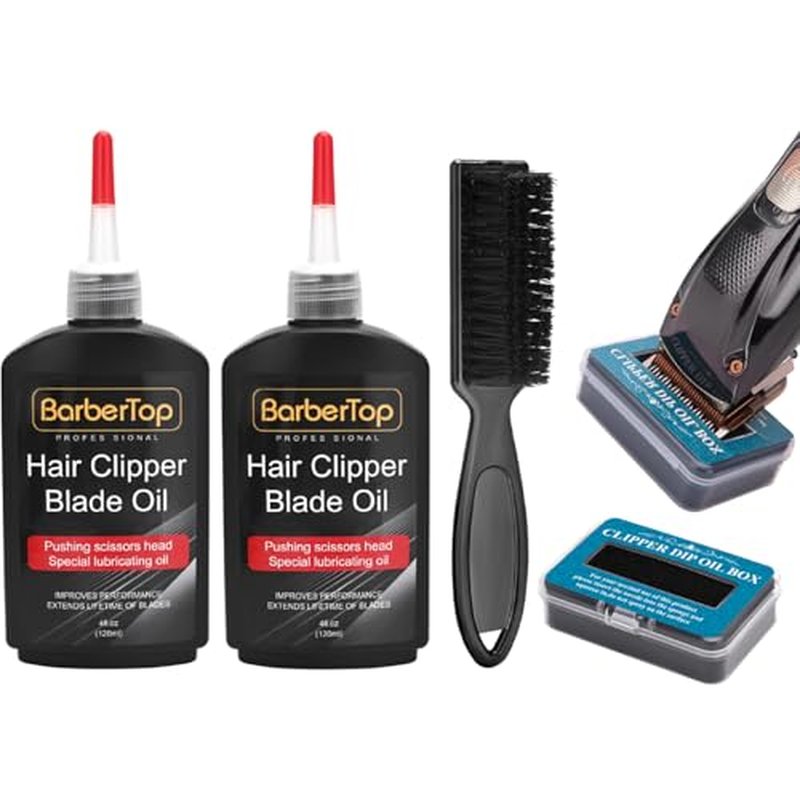 2PCS Premium Hair Clipper Blade Lubricating Oil for Clippers, with Oil Dip Box and Barber Clipper Brush