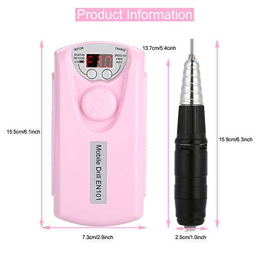ZJchao Electric Nail File, 30000 RPM Nail Drill Machine Rechargeable LCD Display Electric Nail Drill Quiet Cordless Nail File Grinder Manicure Pedicure Tool for Manicure Salon Home (US Plug)