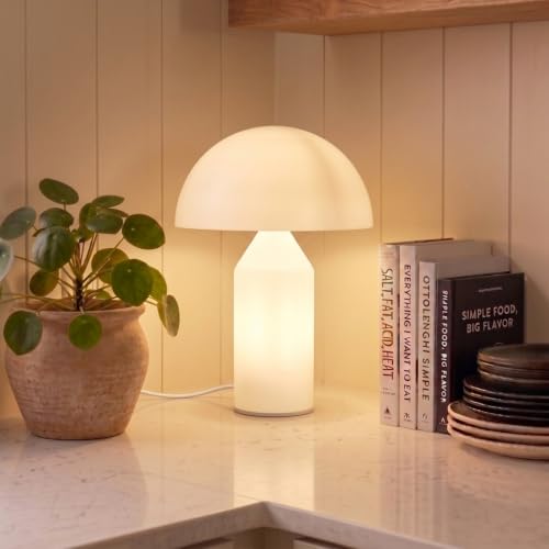 Brightech Venus Glass Mushroom Table Lamp - Dimmable LED Nightstand Light