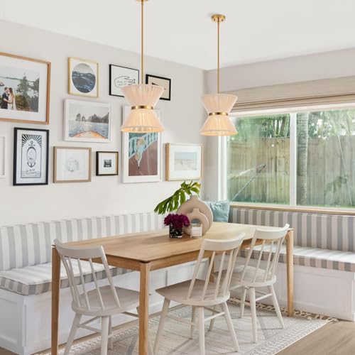 12 Inch White Woven Boho Pendant Light - Adjustable Modern Chandelier for Kitchen Island