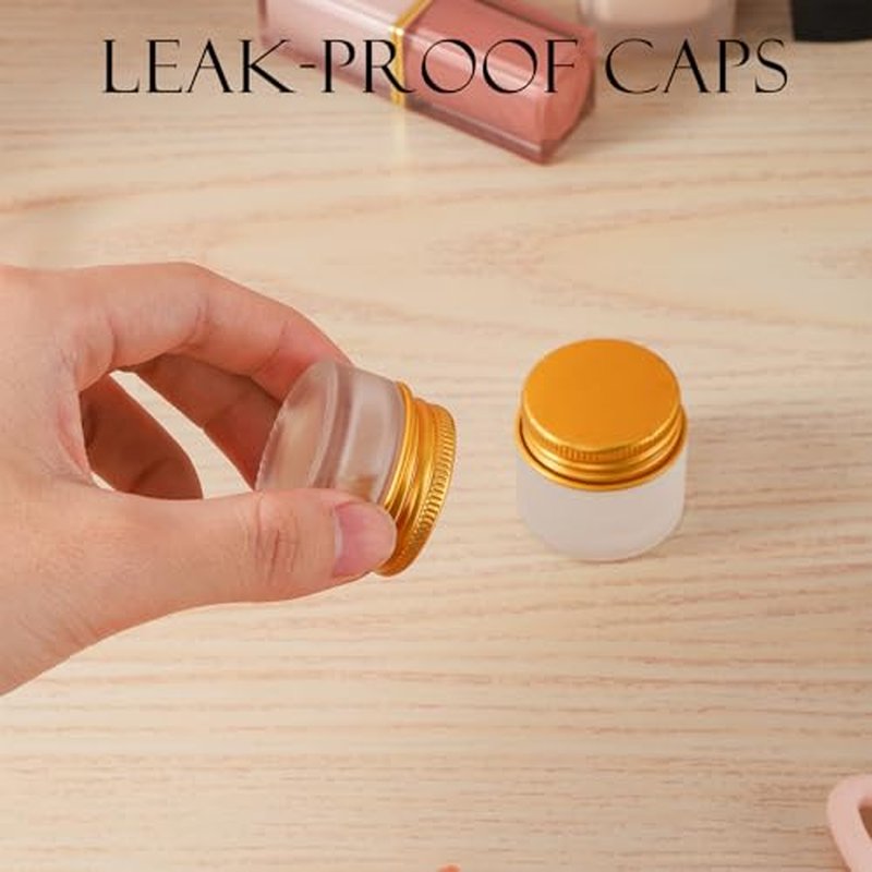 24 pack 10ml Frosted Glass Jars with Gold Lids Small Empty Travel Lotion Containers with Inner Liner Airtight Cosmetic Holder with Labels for Lip Balm Creams Body Butter