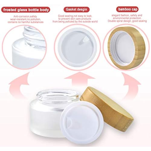 Frosted Glass Cream Jars,4 Pack 100ml/3.4oz,Natural Bamboo lids Empty Refillable Cosmetic Container Bottles Glass Cosmetic Sample Jars with lids for Face Cream Make Up Eye Shadow Travel