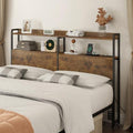 Rustic Brown Queen Headboard with Storage & RGB LED Lights - Height Adjustable, Outlets & USB Ports