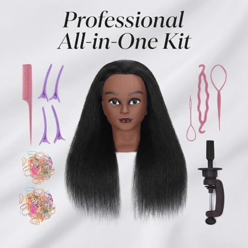 18-Inch Real Hair Mannequin Head for Hairdressing Practice & Styling - Clamp Stand Included
