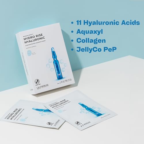 Wonjin Effect HYDRO RISE HYALURONIC MASK 1.05 fl Oz*10 pieces, Hydrating, Moisturizing, Skin Elasticity, Wrinkle Care, Hyaluronic Acid, Aquaxyl, Skin Barrier, Mask Sheet