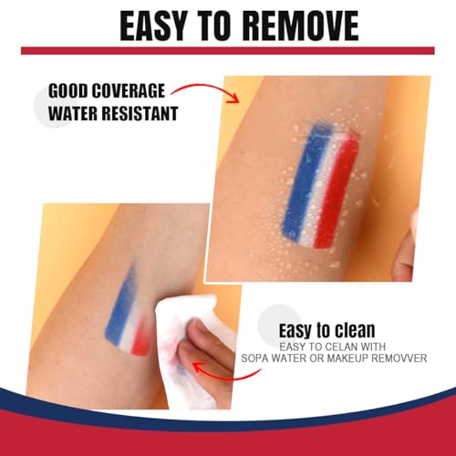 5PCS Red White Blue Face Paint Sticks,USA Flag colors Patriotic face body paint makeup for 4th of July Independence Day£¬sweefproof eye black stick for Baseball Game,Sports Fans