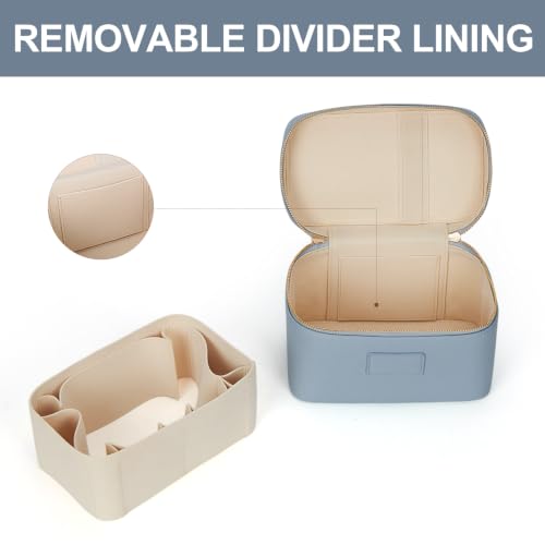 Blue Waterproof Leather Makeup Bag Vanity Case with Removable Divider