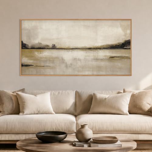KAIRNE Abstract Mountain Lake Wall Art Set - 40x20 Textured Framed Canvas - Landscape Artwork